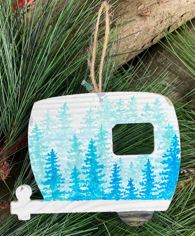 Hand Painted Vintage Style Camper Ornament